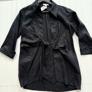 Neiman Marcus Black Linen Blouse